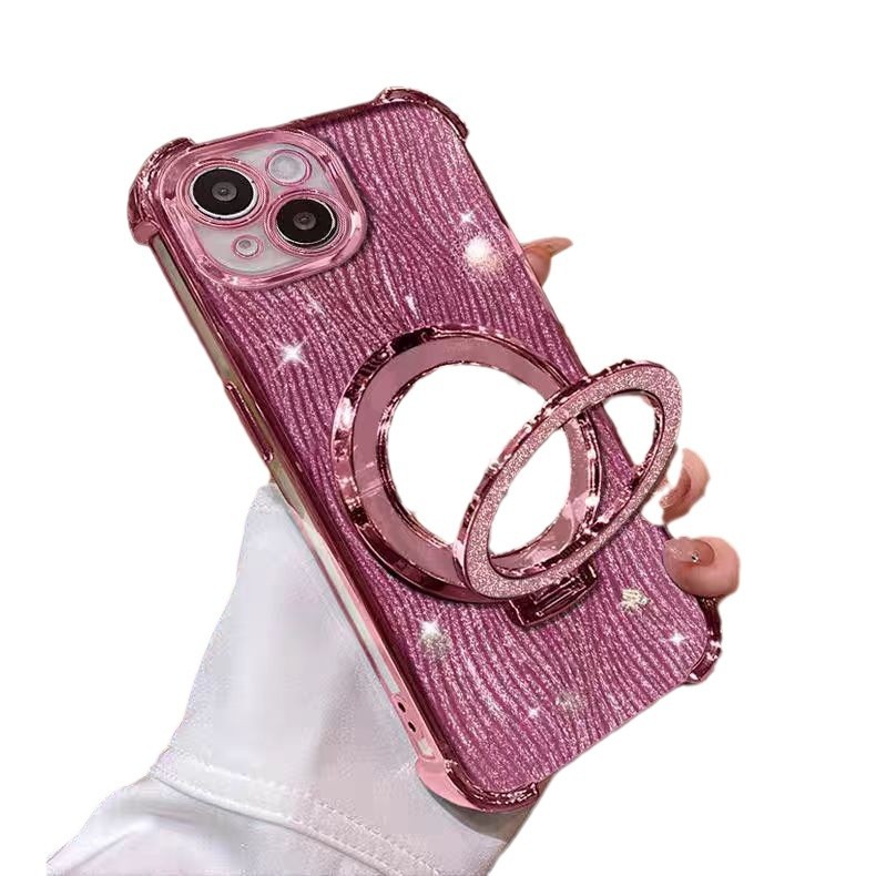 Aplicable a Apple 17 PRO caso de teléfono móvil agua ondulada de cuatro ángulos polvo flash espejo soporte de absorción magnética iphone16 cubierta