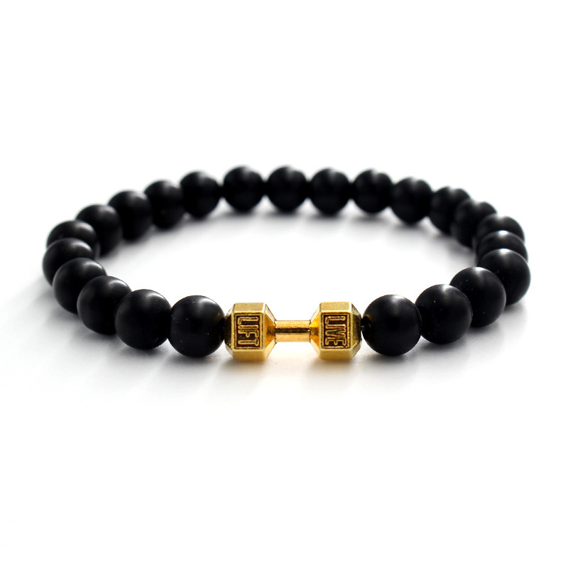 Silver Dumbbell Bracelet for Teenage Friendship Frosted Stone Volcanic Stone Alloy Gold Dumbbell Sports Bracelet