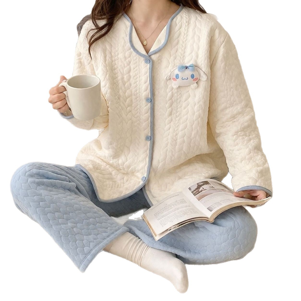 Japón lindos Jade Gui perro aire algodón otoño invierno abrigo pijamas damas engrosadas algodón de manga larga conjunto de ropa para el hogar