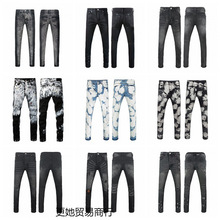 高街牛仔裤黑色修身跨境外贸P牌新款弹力小脚男装杂款TEMU裤