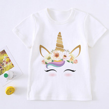Unicorn T Shirt Children 卡通獨角獸T恤夏季寶寶休閑圓領上衣