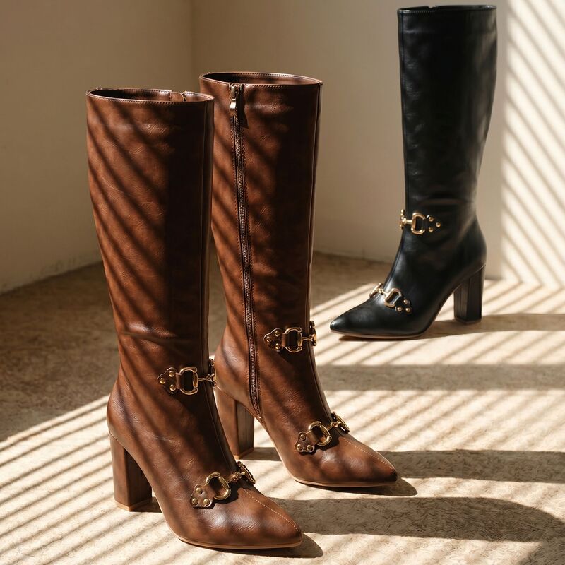 Cross-Border Foreign Trade European and American Fashion Boots, Round-Toe Chunky Heel Elegant Knee-High Boots, Riding Boots, Women's Boots, Women's Shoes, Direct from Manufacturer Cross-Border Foreign Trade European and American Fashion Boots, Round-Toe Chunky Heel Elegant Knee-High Boots, Riding Boots, Women's Boots, Women's Shoes, Direct from Manufacturer