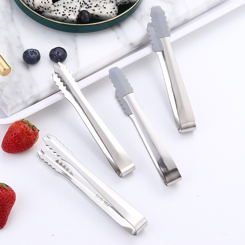 304 stainless steel thickened ice clip food grade silicone mini ice clip sugar clip bar ice tongs ice grain clip