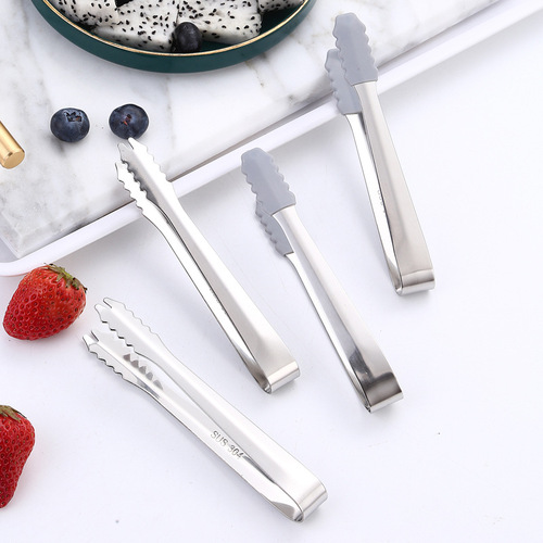 304 stainless steel thickened ice clip food grade silicone mini ice clip sugar clip bar ice tongs ice grain clip