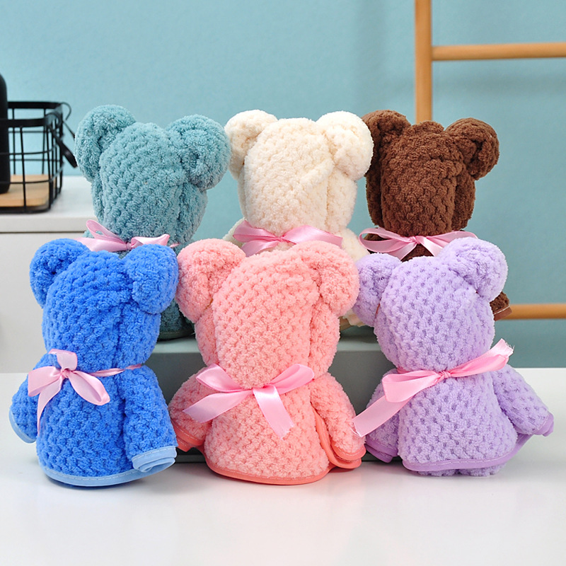 創意網紅小熊禮品伴手禮毛巾 加厚吸水珊瑚絨幼兒園菠蘿格毛巾