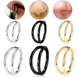 时尚欧美316L不锈钢钛钢双层无缝开口鼻环耳环唇环外贸电商批发