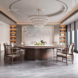 云栖酒店餐桌大圆桌电动岩板饭店包厢会所15人20人电磁炉火锅桌子