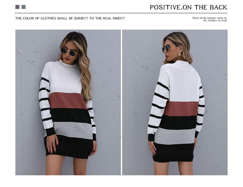 half high collar striped color matching knitted sweater dress nihaostyles wholesale clothing NSDMB89408