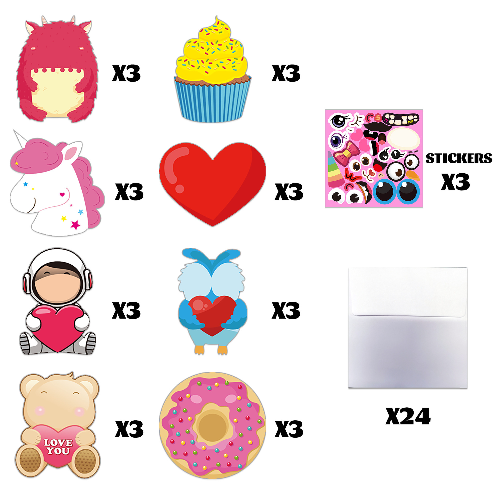 Ventas transfronterizas calientes Día de San Valentín colorido caricatura DIY Tarjeta de felicitación Día de la Madre Decoración de San Valentín Confesión Conjunto de regalo