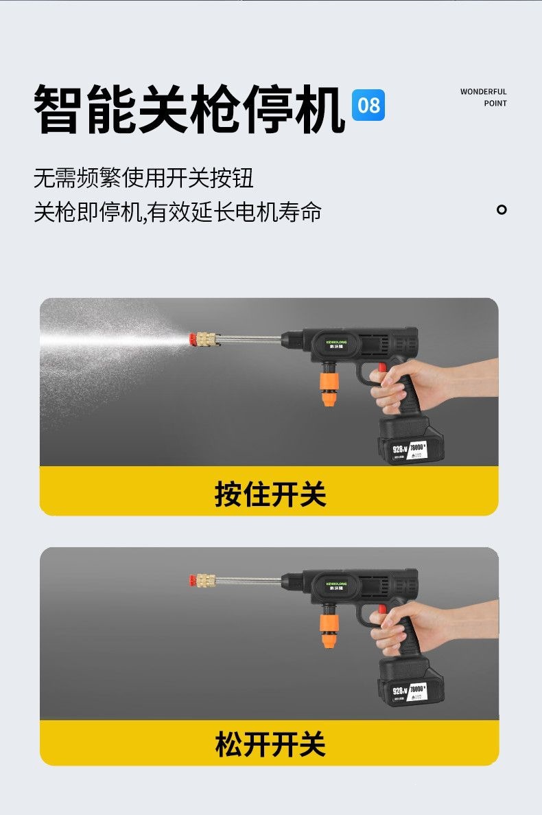 New wireless car washer for home use, portable rechargeable high-pressure water gun, lithium battery water pump for cleaning