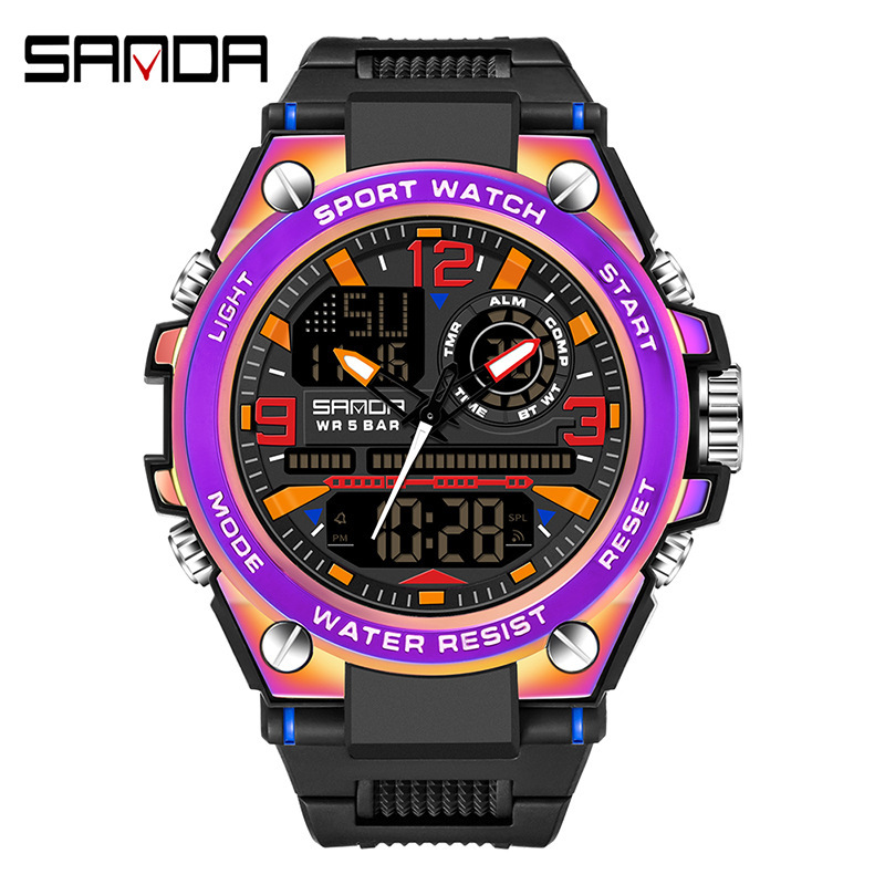 SANDA 6008 colorido multi-funcional impermeable electrónica reloj deportivo e-commerce generación Magia reloj luminoso