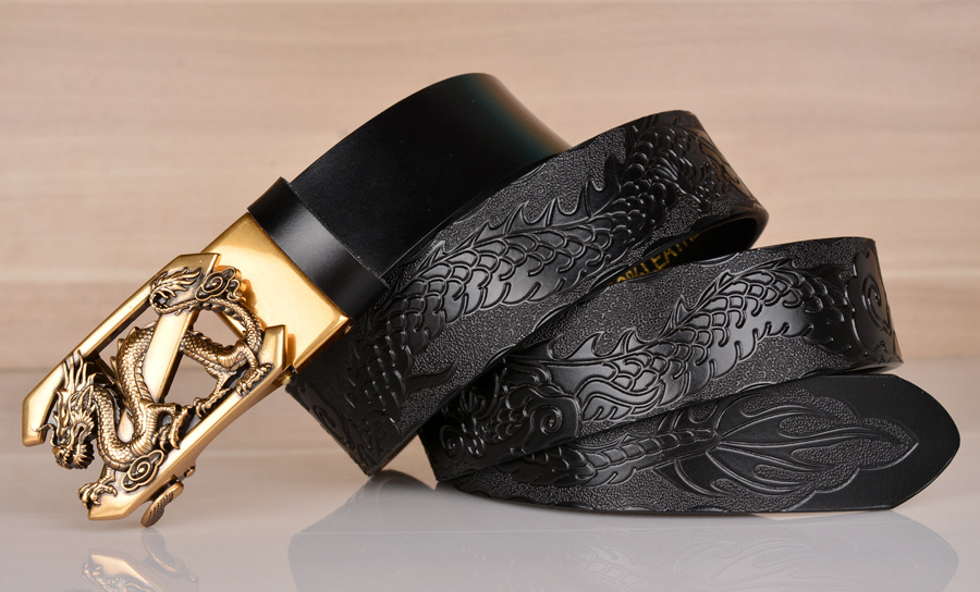 Mens Genuine Leather Belt Designer Dragon Z Buckle Cowboy Jeans
