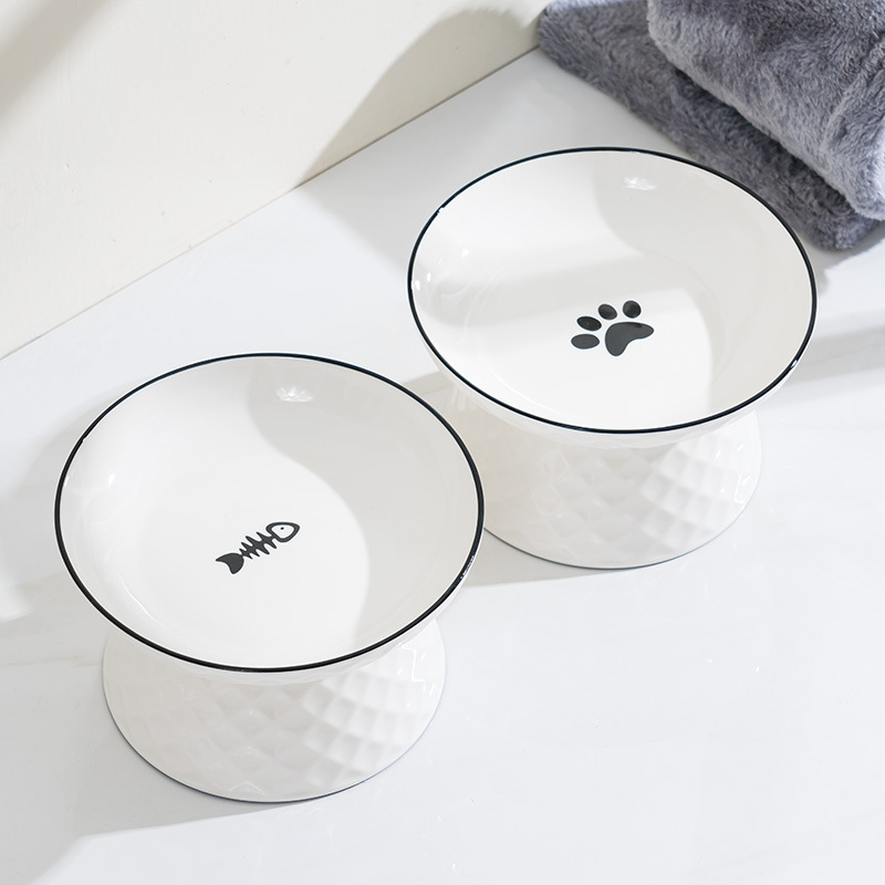 Dog Bowl cat bowl pet ceramic cat basin cute high leg large capacity neck protection drinking bowl cat food bowl pet supplies
