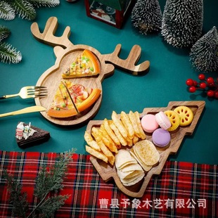Acacia Wood Christmas Tableware Tray Antler Shaped Fruit Snack Serving Platter Holiday Party Deli Steak Board
