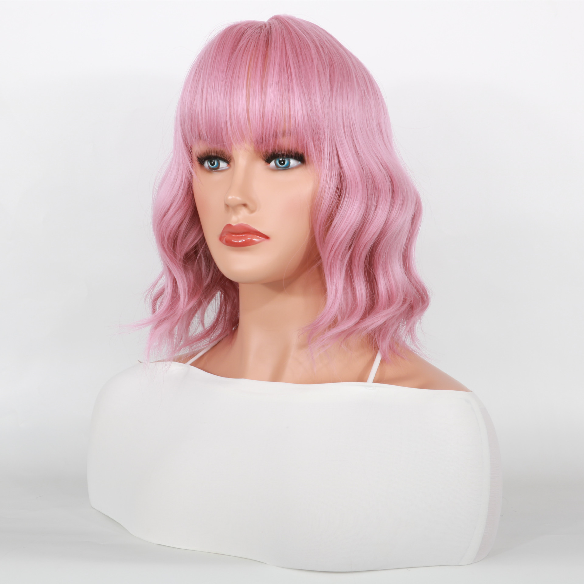 Perucă sintetică 2023 Nou Bobo Head Breton drept Păr sintetic multicolor Lungime până la umeri Scurt Creț_voghion.com