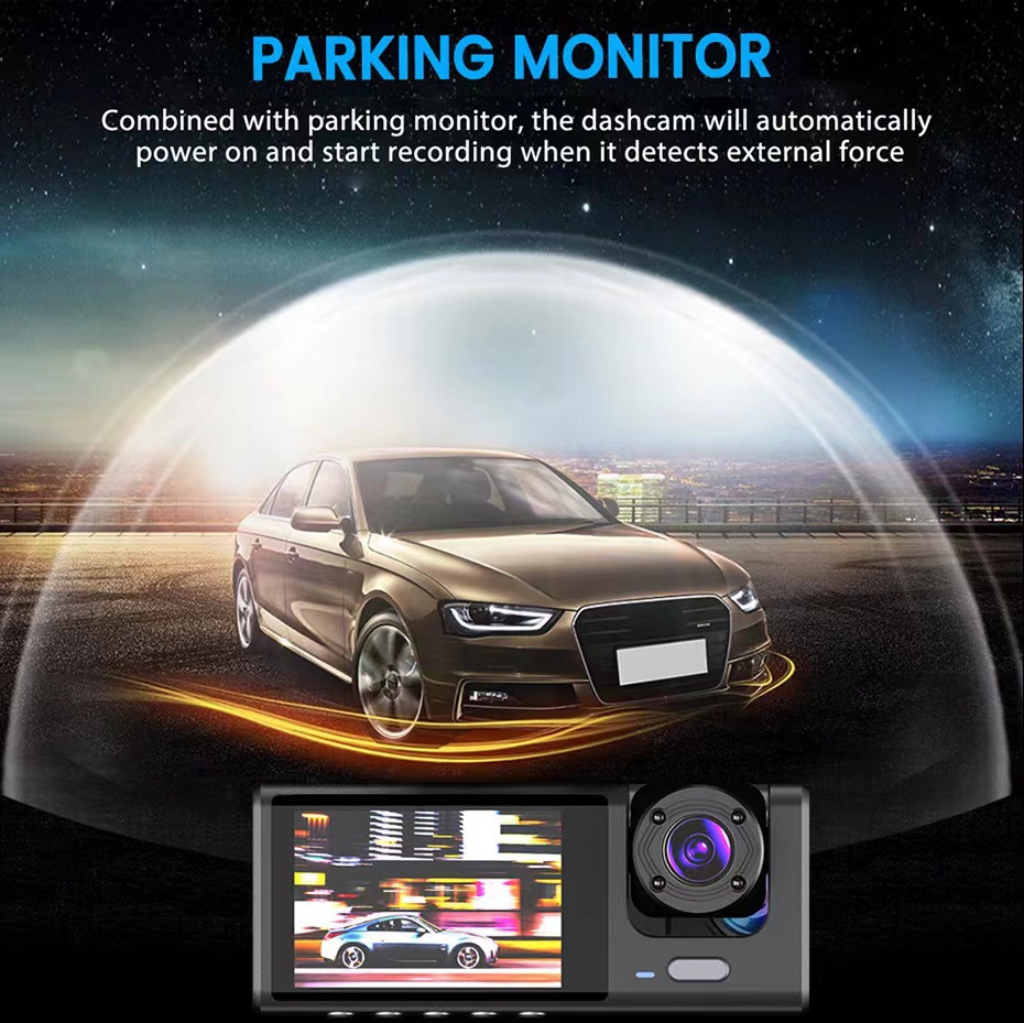 New model dashcam with high-definition reversing image, 3-lens recorder, mobile phone connectivity, and car-mounted recorder