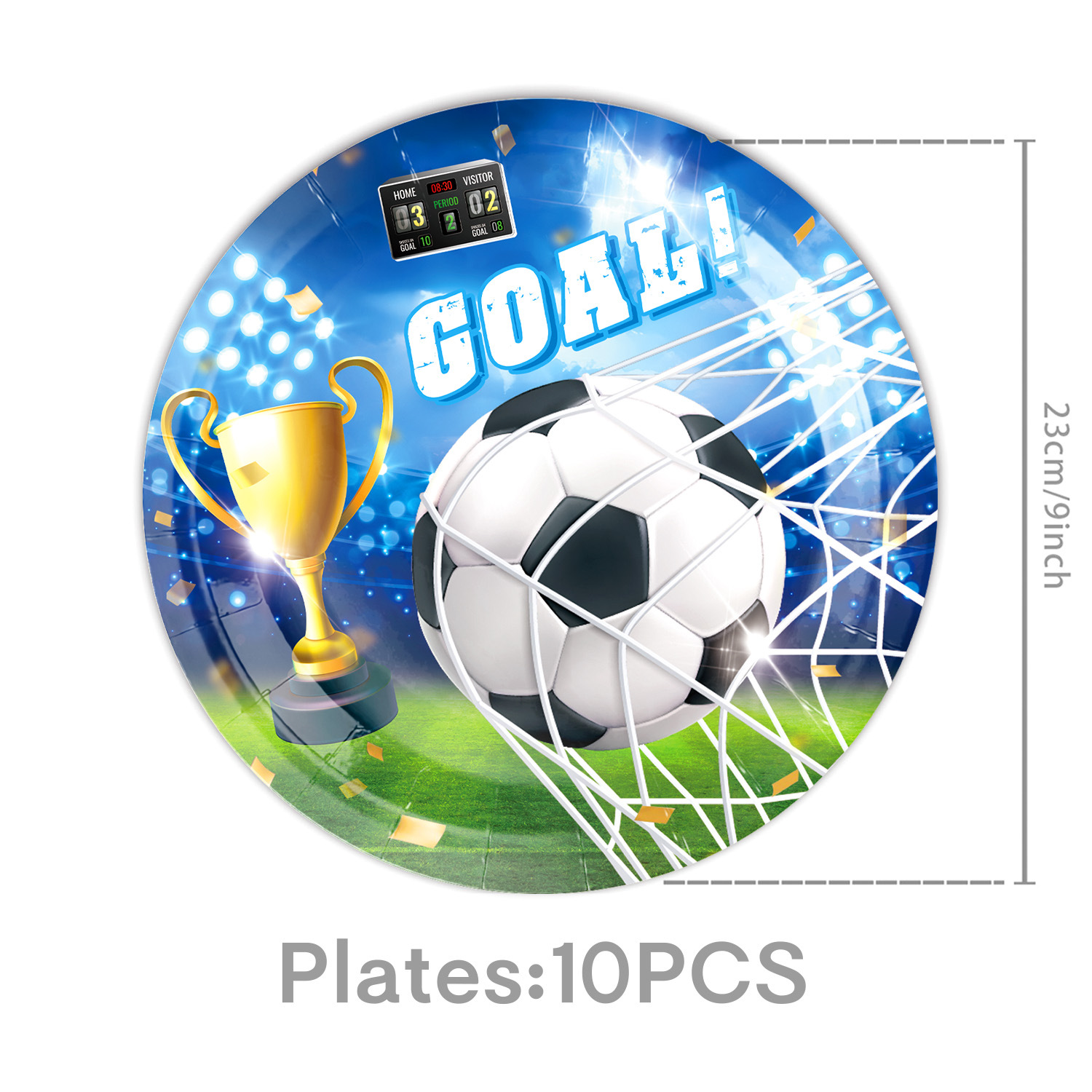 Nuevo tema de fútbol azul Copa del mundo juego deportivo vajilla vasos de papel desechables toallas de papel banderas adornos de mantel