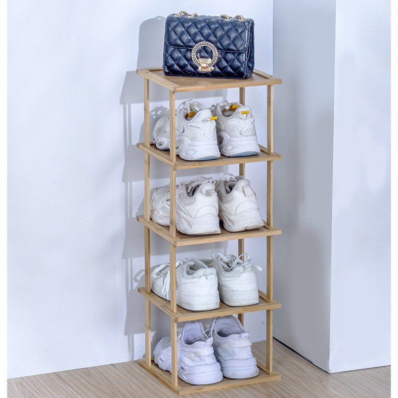 Estante de zapatos multicapa de montaje interior estante de almacenamiento multicapa Nan bambú almacenamiento gabinete de zapatos simple puerta de exhibición japonesa