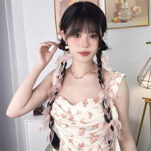 Ponytail wig female bow hand braided long hair twist braid photo photography props Hani headdress ponytail