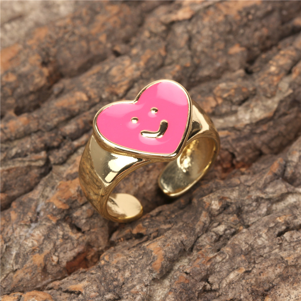 Al Por Mayor Joyería Retro Goteo Corazón Anillo De Cobre Sonriente Nihaojewelry display picture 11