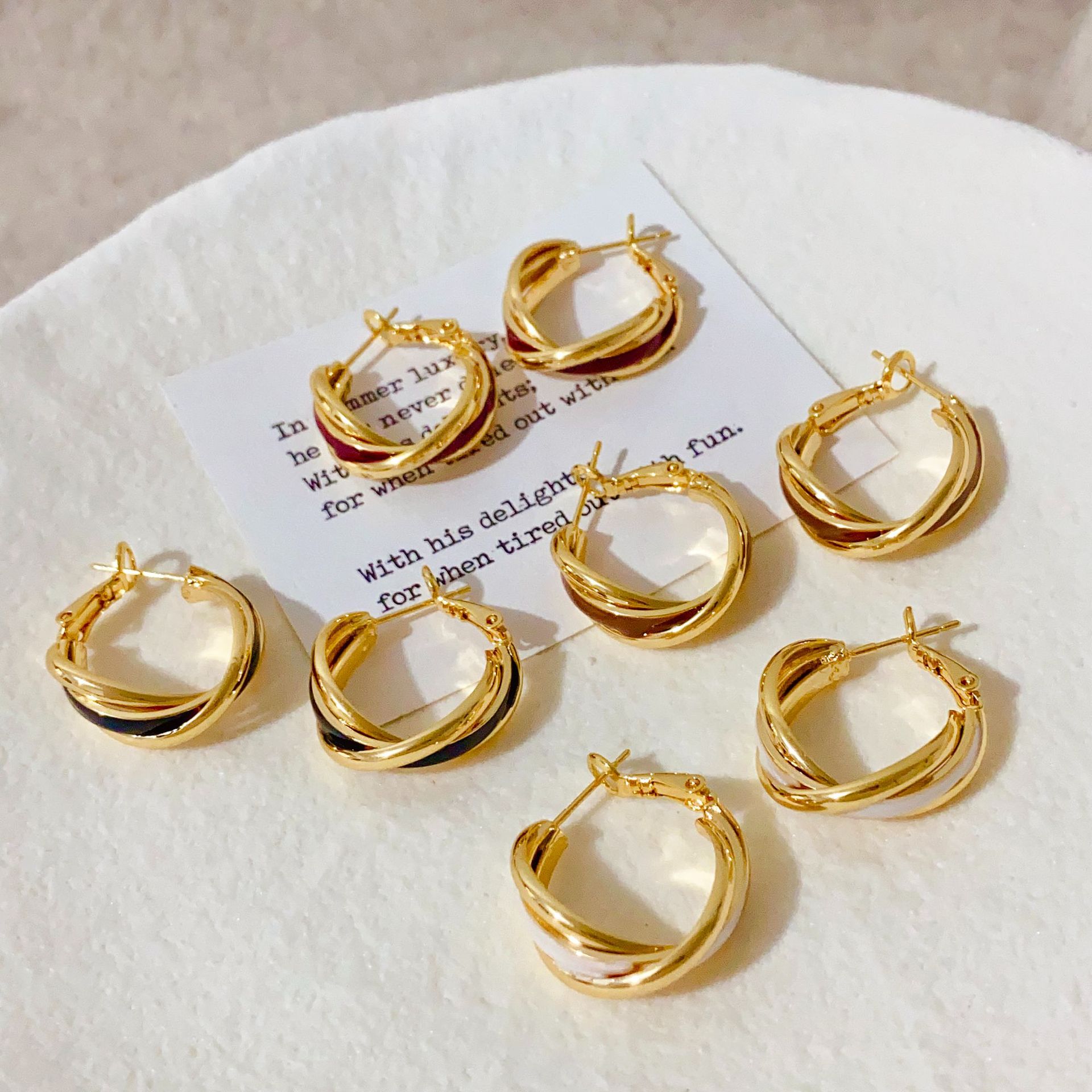 Copper Gold-Plated European and American Style Twisted Enamel Drop Earrings for Women, New Vintage Fashion Hoop Earrings