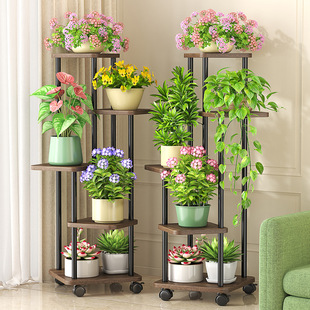 New Flower Shelf Living Room Floor-Standing Indoor Wheeled Iron Storage Rack Next to Tv Cabinet Potted Flower Shelf Storage Rack