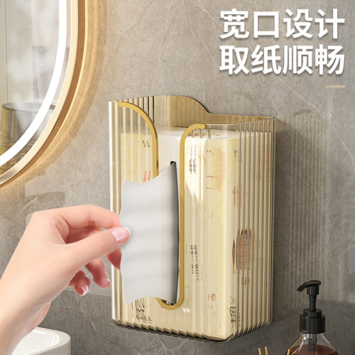 Transparent tissue box light luxury wall-mounted punch-free toilet roll paper box toilet paper box toilet shelf living room kitchen