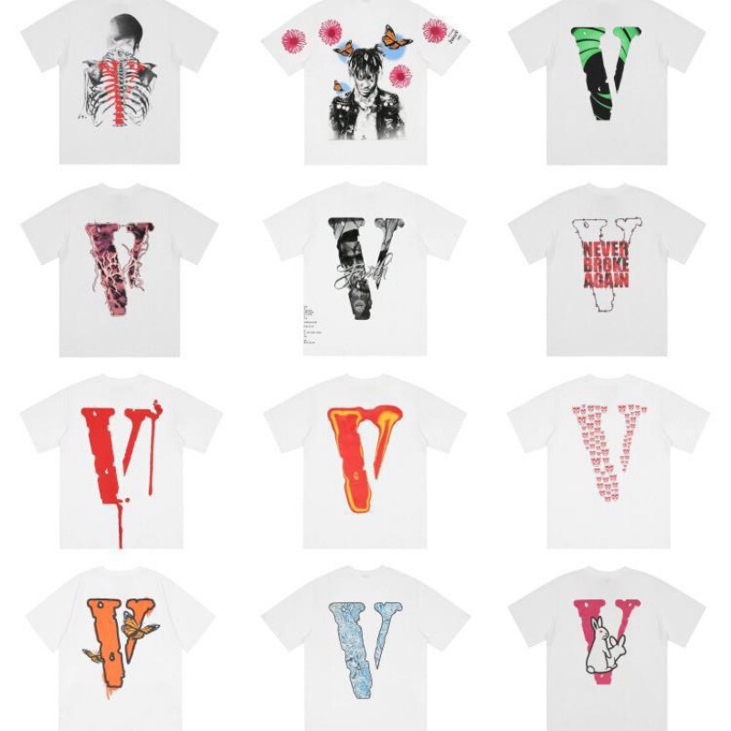 In-Stock Vlone High Street Large V Butterfly Letter Skeleton Limited Edition Large V Casual Collection Short-Sleeve T-Shirt for Men and Women