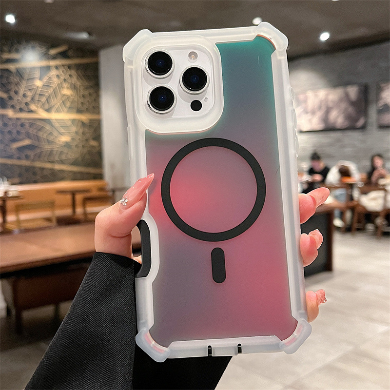 Iphone16 promax保護カバー14カメレオンメッキ磁気吸引携帯ケース四角転倒防止リンゴ15|undefined