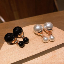 新款韓版明星同款時尚珍珠耳釘甜美氣質女生耳飾雙面珍珠多種戴法