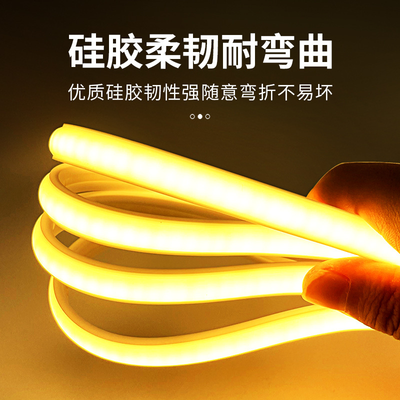 Cinta de luz cob de alto voltaje de 220v con techo impermeable al aire libre, ranura oscura, atmósfera brillante, sin partículas, iluminación para el hogar, tira de luz led