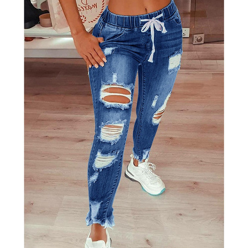  wish European and American women's jeans slim and slim ripped women's jeans trousers