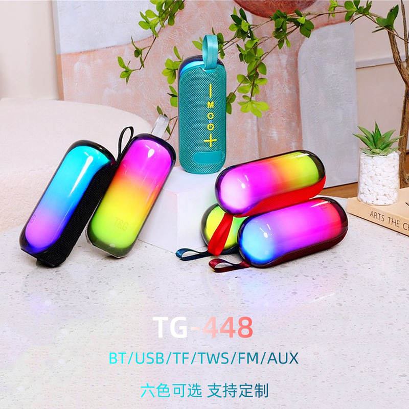 Cross-Border New Model Tg448 Bluetooth Speaker Mini Rgb Colorful Light Portable Card-Insertable Gift Subwoofer Tws Audio Cross-Border New Model Tg448 Bluetooth Speaker Mini Rgb Colorful Light Portable Card-Insertable Gift Subwoofer Tws Audio