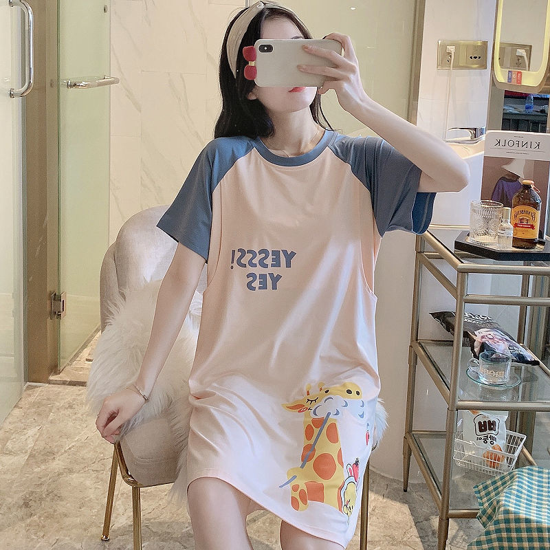 산후복, 여름 얇은 수유 산후 잠옷, 중간 길이 드레스, 병원 수유, 플러스 사이즈 산모 잠옷