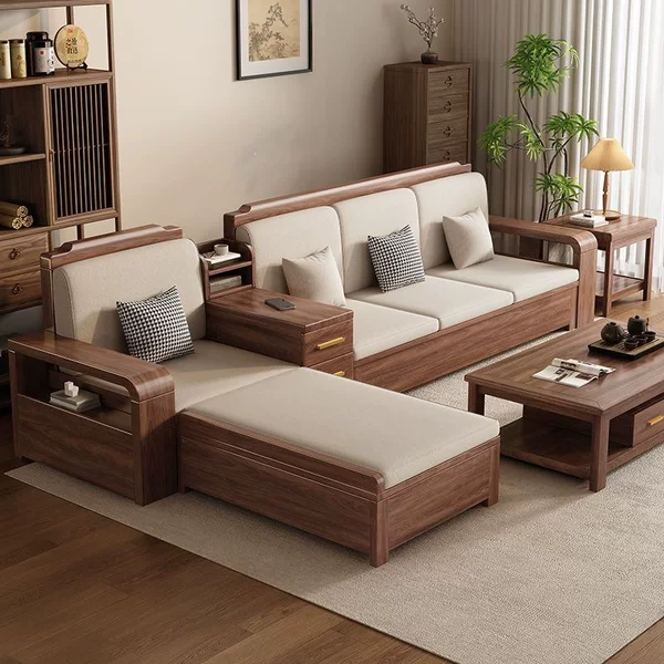Black walnut solid wood sofa for home living room, suitable for both winter and summer, modern and simple, with storage and organizing features for small spaces