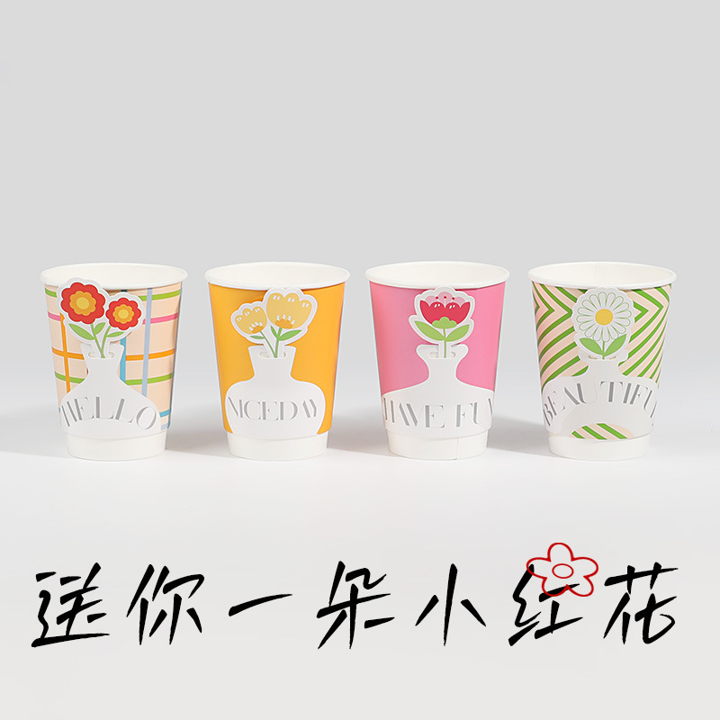 Romance de primavera, te envía una pequeña flor roja, taza de papel de café con tarjeta creativa, taza de té con leche desechable con tapa, personalizada image 4