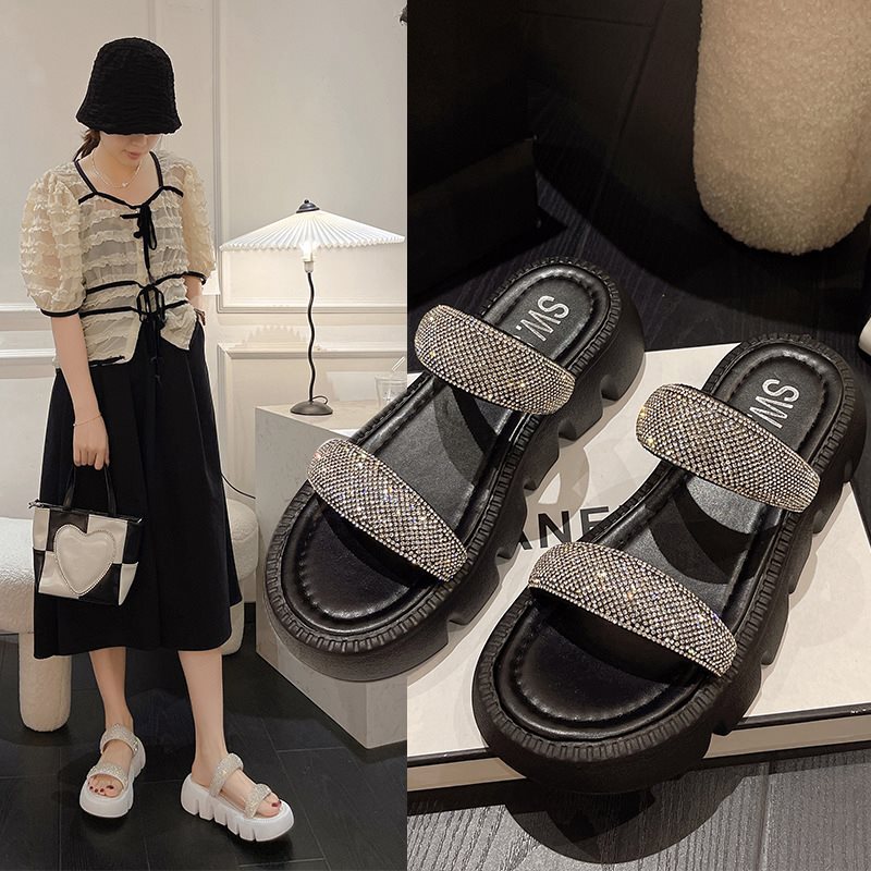 Flat Sandals, Casual Women's Breathable Summer Sandals, Women's Slip-On Slippers, New Style Rhinestone Versatile Slippers, Women's Shoes