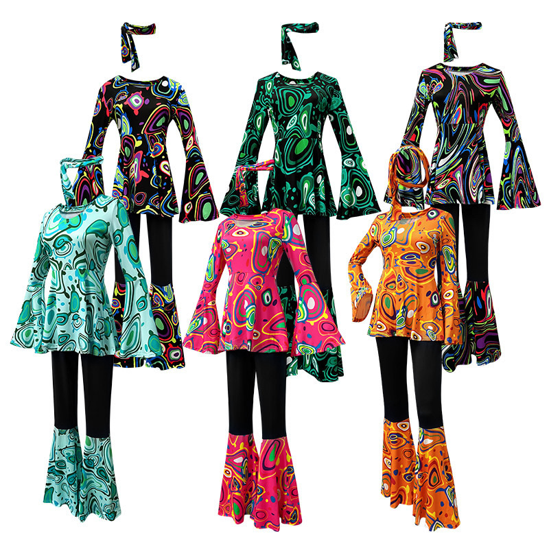 New Foreign Trade 70 s Hippy Disco Clothes Printed Top Flared Pants suit Stage Performance Clothing New Foreign Trade 70 s Hippy Disco Clothes Printed Top Flared Pants suit Stage Performance Clothing