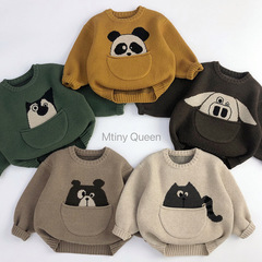Pocket baby~cute~children's sweater autumn and winter Korean style men's and women's fashionable cartoon pullover sweater loose
