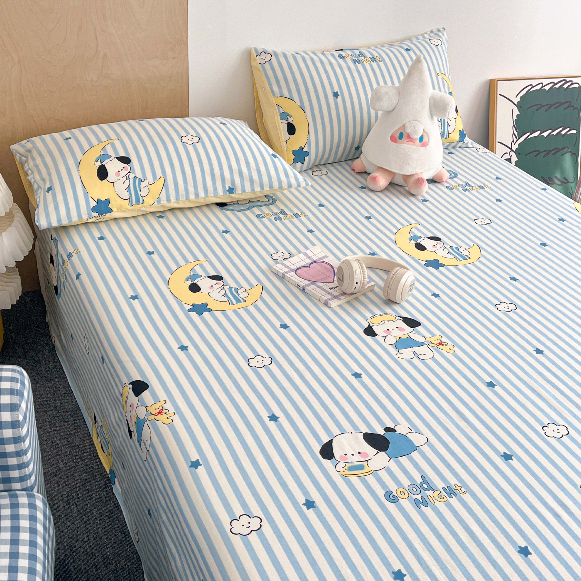 2025 nuevo estilo sábana de algodón puro pieza individual 100 algodón verano dormitorio niños sábana individual funda de almohada doble traje de tres piezas 3