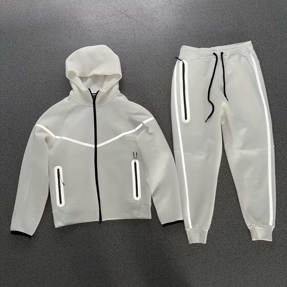 Men's New Sports Hooded Jacket Sweater Air Layer Cotton Zipper Jacket Autumn Reflective Rubber Jacket suit