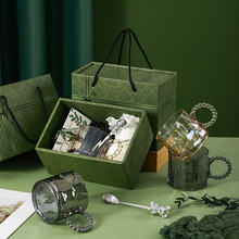创意玻璃杯礼品套装送客户结婚开业活动伴手礼毛巾喜糖绿色礼盒装