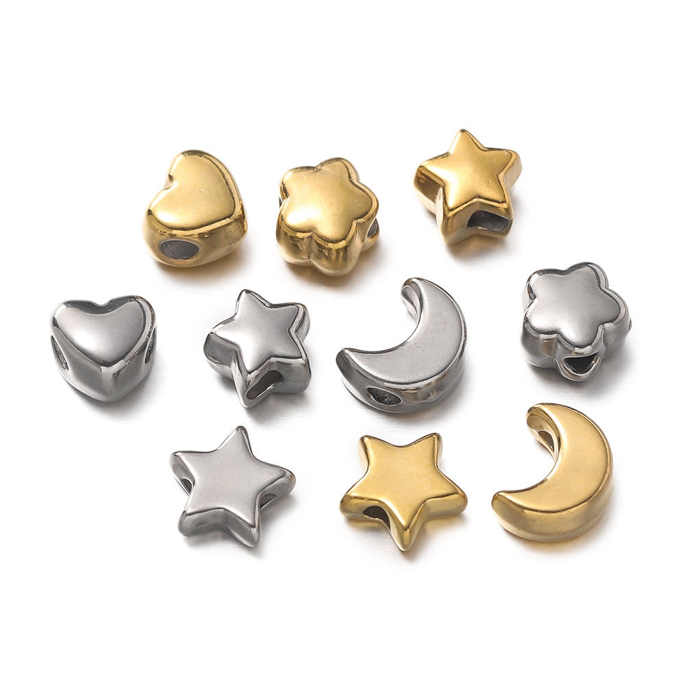 10g Weight Beads Jewelry Making Type DIY Ornament Accessories Classification 5 PCS/Package Quantity 304 Stainless Steel Material Star, Moon, Heart Shape Pattern All Seasons Season Elegant, Cute Style 5 PCS/Package Stainless Steel Star Moon Heart Shape Beads DIY Ornament Accessories 8