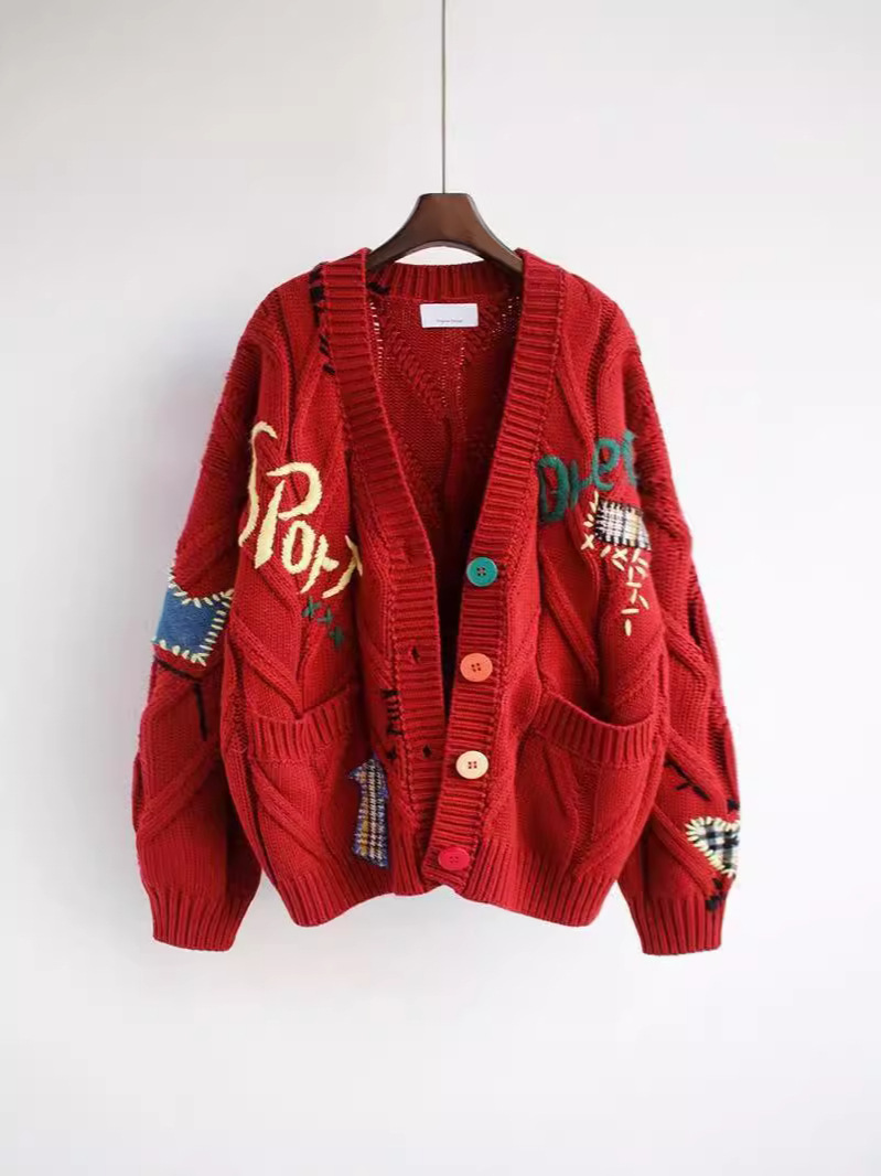 Moda estilo perezoso bordado suéter mujer otoño e invierno 2025 nuevo diseño de letras sentido suéter suelto chaqueta marea