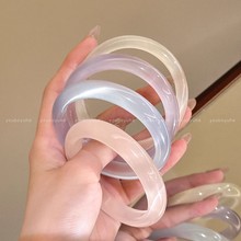 清冷感冰透白月光新中式天然玻璃琉璃手镯女国风高级圆条翡翠玉镯