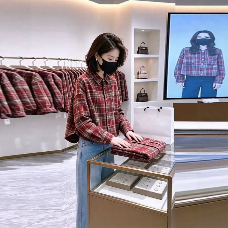 2026 new autumn and spring retro red plaid shirt for women, slimming and loose long-sleeve casual versatile top