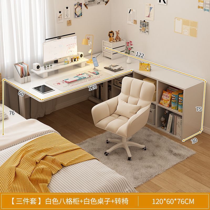 Escritorio de computadora, escritorio, estantería, escritorio en casa para estudiantes, escritorio de oficina de aprendizaje para niños, dormitorio en forma de L, niñas