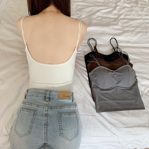 Ice silk seamless vest with chest pad and thickened camisole for women with big U beautiful back tube top push-up sports base underwear