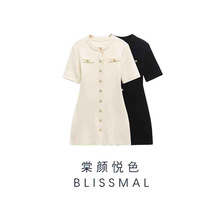 ZARO 自制  欧美风  2025春季新款女装时尚简约钮扣饰毛织连衣裙