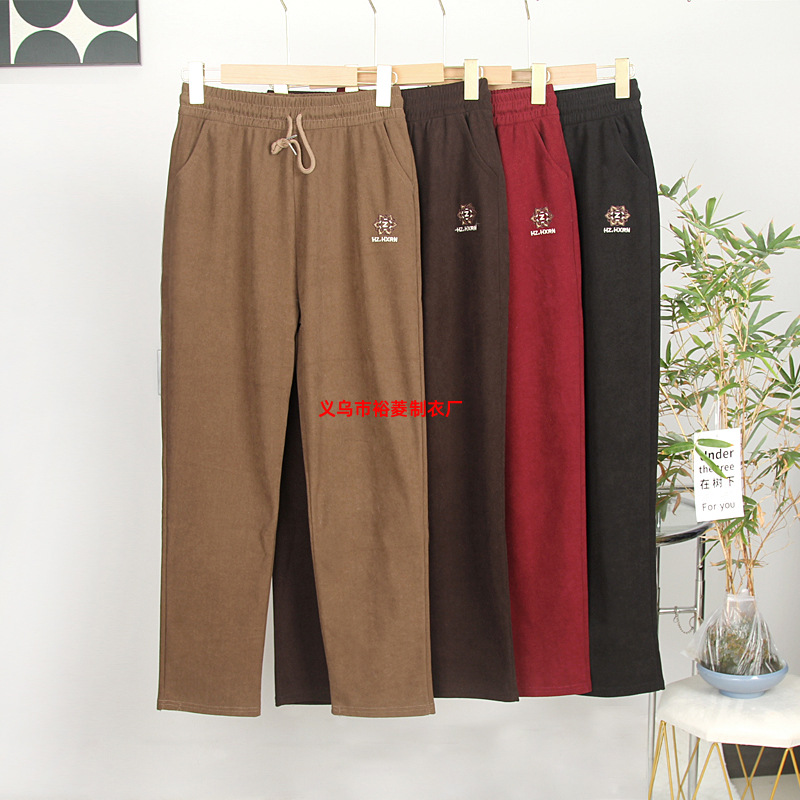 2026 Spring New Style Moleskin Embroidered Thin Pants Women's Lace-Up Casual Pants Loose Outerwear Long Pants